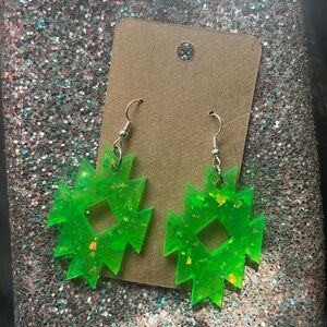 Neon green Aztec cowgirl earrings